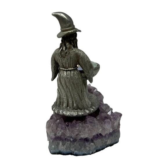 Spoontiques Pewter Wizard Figurine Amethyst Rock Iridescent Crystal CauldroN - Picture 9 of 16